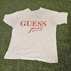 Guess Gray Vintage 90s and Red Short Sleeve Tee Single Stitch